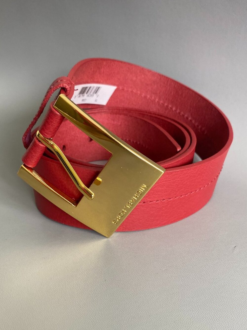 Michael Kors Red Leather Belt Gold Square Buckle XL Extra Large 38-42